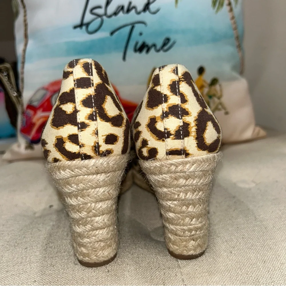 J.Crew Women'S Seville Brown/Beige Leopard Canvas Espadrille Wedges Shoes - Picture 7 of 12